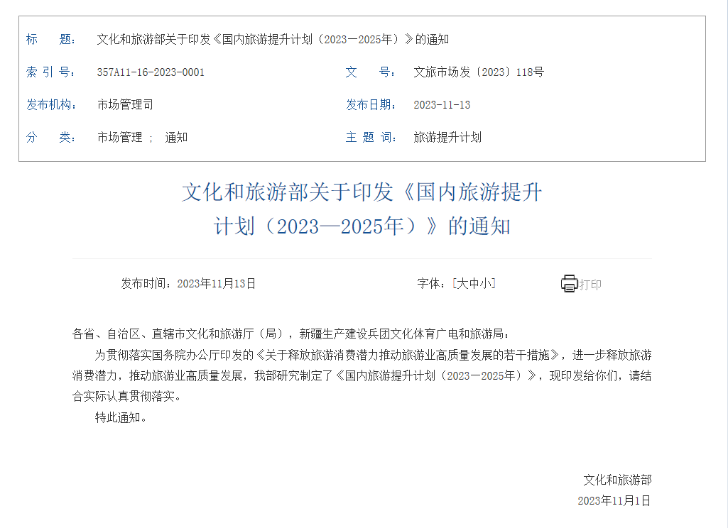 《国内旅游提升计划(2023—2025年)》印发